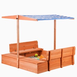 Kids' Outdoor Wooden Sandbox with Id,Sand Box with Toy Storage Box,Kids Play Equipment Sand Protection Bottom Liner Included 47X47in.