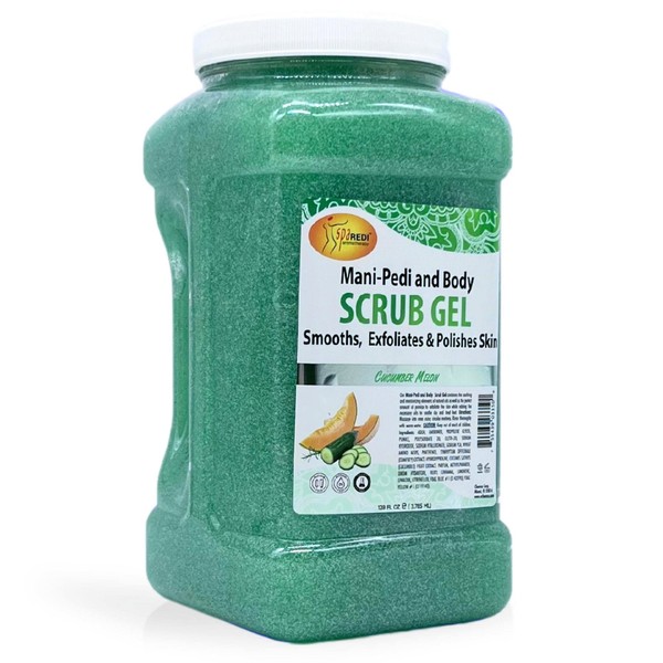 SPA REDI – Exfoliating Scrub Pumice Gel, Cucumber Melon, 128 Oz - Manicure, Pedicure and Body Exfoliator Infused with Hyaluronic Acid, Amino Acids, Panthenol and Comfrey Extract