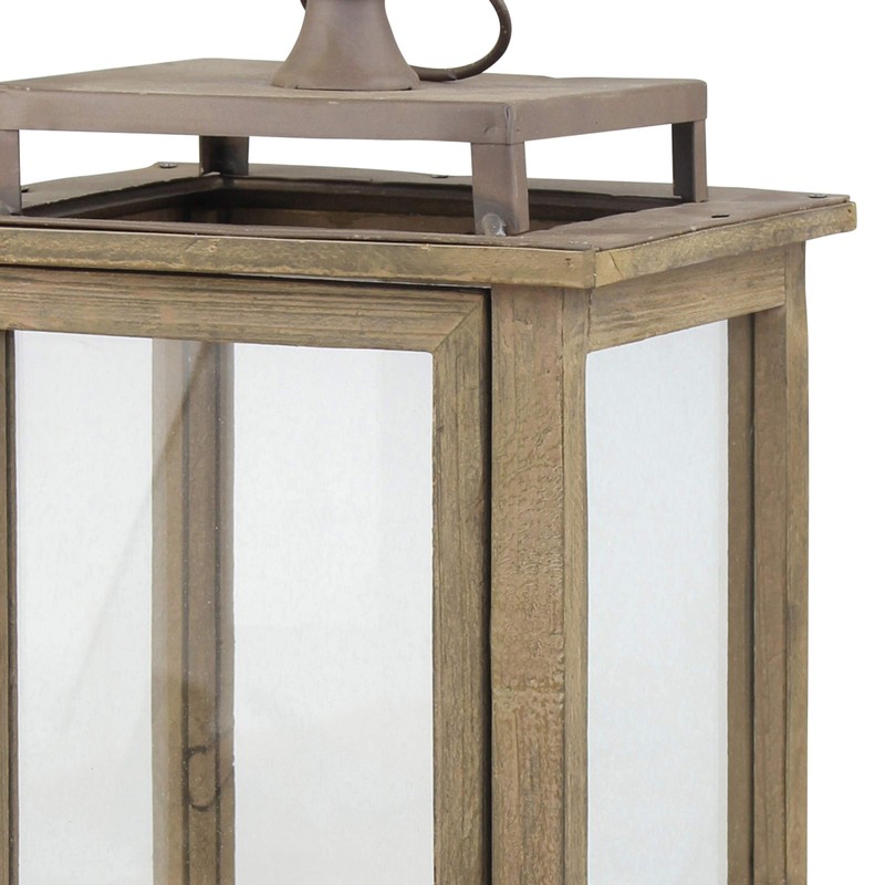 Stonebriar 18 Inch Rustic Wooden Candle Hurricane Lantern, For Table