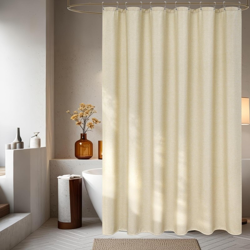 Seenus Linen Look Beige Fabric Shower Curtain Extra Long 72