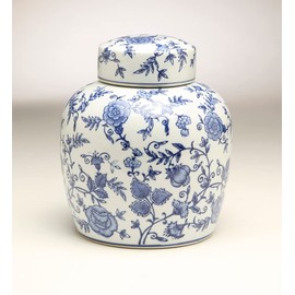 AA Importing 59953 Blue & White Ceramic Chinoiserie Ginger Jar 9 Inches High