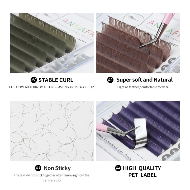 ANNAFRIS Classic Colored Eyelash Extension Natural Soft Blue Purlple Pink