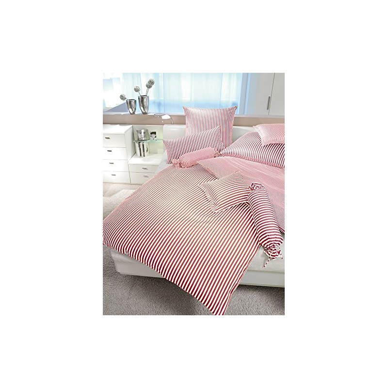 Janine Design Striped Bed Linen Modern Classic Dark Red Pillowcase