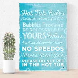 RED OCEAN Hot Tub Rules Novelty Hanging Garden Shed Plaque SummerHouse Party Pool Funny Gift Sign