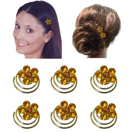 6 Pc Set Crystal Flower Hair Twists Hair Pin for Women Girls 7/16" in diameter NF83075-1htflr-6amber
