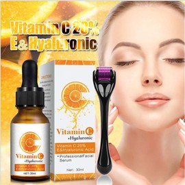 0.25mm Roller Kit & Vitamin C + Hyaluronic Acid Serum - Smooth Skin, Bright Complexion