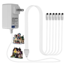4.5V Power Adapter,for Lemax Lighting Accessories 84428 64517 74295 74269 74707 94563 94565 94527 for Christmas and Halloween Rural Lights Micro Lighting Building Decoration (6 Output connectors)