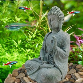 livelyfish Meditating Buddha Statue Natural Sandstone Buda Sculptures for Fish Tank Aquarium Decorations Home Zen Garden Bonsai Ornament Decor, Gifts (Fearless-Small)