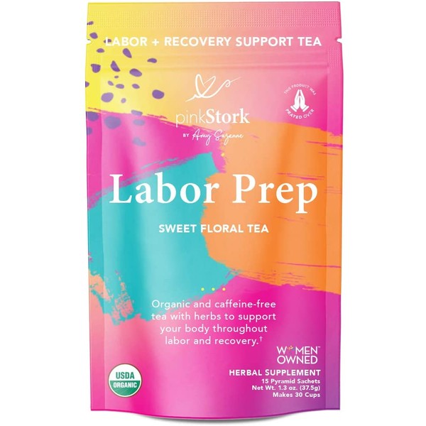 Pink Stork Labor Prep Tea: Sweet Floral, Red Raspberry Leaf Tea, Labor and Delivery + Postpartum Essentials, 30 Cups