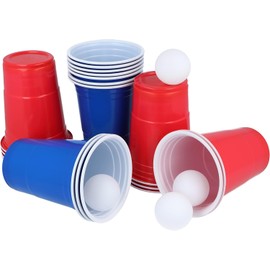 TOIS Party Game Set, 24 Pieces: 10 Red Cups, 10 Blue Cups (16oz Each), 4 Balls – Perfect for Drinking Games & Gatherings