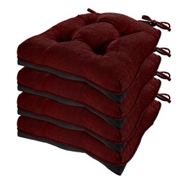 HARBOREST Chair Cushions for Dining Chairs Set of 4 - Chenille Tufted Kitchen Chair Cushions with Ties and Non-Slip Bottom, Foam Chair Pads for Dining Chairs, 17" x 17", Burgundy