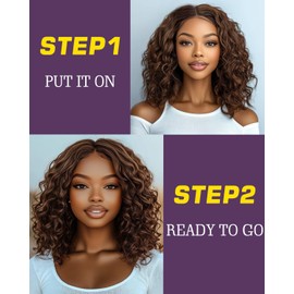 FASHION IDOL Short Curly Human Hair Bob Wigs for Women Wear and Go Deep Wave Lace Front Wig Middle Part Shouder Lenth Wig Pre plucked with Baby Hair Natural Black 150% Density
