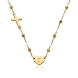 NBXTD Initial Necklaces for Women, Gold Initial Heart Necklace, 18K Gold Plated Letter Heart Necklace for Women, cross necklace for women, Initial C Necklaces for women