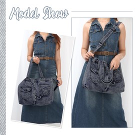 EVEOUT Denim Tote Bag for Women Large Capacity Jean Hobo Shoulder Bag for Work Travel College Denim Crossbody Bag