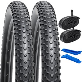 2-PCS 24" Off Road Bike Tires 24 x 2.40/60-507 and 24" Bike Tubes Schrader Valve Compatible with Mountain Bike 24x2.30 24x2.35 24x2.40 Bicycle Tires and Tubes (Y-781)