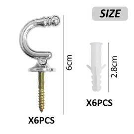 ZBHDEYG 6 Pieces Curtain Hooks, Curtain Straps, Curtain Tieback Hooks, Curtain Tieback Hooks, Silver Curtain Tiebacks, Metal Curtain Hooks, Curtain Fixing Hooks, Room Curtain Hooks
