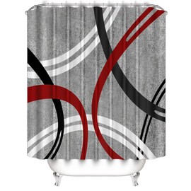 AZHM Abstract Geometric Pattern Shower Curtain Set, 4pcs Fashionable Gray Bathroom Decoration Curtains with 12 Hooks
