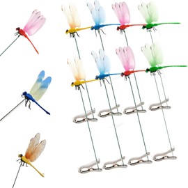 Fake Dragonfly Clip,Dragon Fly Hat Clip,3D Fake Dragonfly Clips Outdoor Simulation,Artificial Dragon Fly for Patio Garden Decoration, Multicolor Waterproof (Mixed-8pcs)