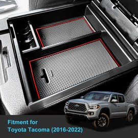 Daotujut Center Console Organizer Tray Compatible with Toyota Tacoma 2016 2017 2018 2019 2020 2021 2022 Interior Accessories, ABS Material Armrest Box Insert Tray (Red Trim)