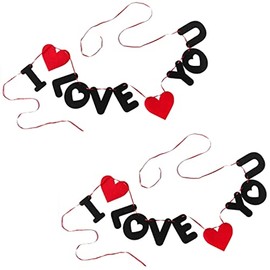 Pargleev I Love You Banner - Red & Black for Valentinesday,Garland Valentine's Day Decorations,Valentines Decorations,Valentines Decorations for the Home,Valentines Day Mantel Decor (2 Packs)
