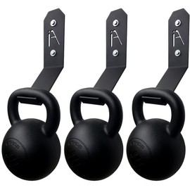 IRON AMERICAN Kettlebell Hook Gym Wall Mount Hanger, 100+ Pound Capacity - Gym Storage Rack Gym Wall Mount - Hang Any Size Kettlebell, Hardware Included (3-PACK))
