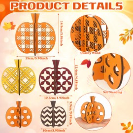 Soaoo 5 Pieces Fall Decor Wooden Pumpkin Decor Fall Tiered Tray Decor Pumpkin Table Centerpiece Autumn Table Decorations Wood Pumpkin Block Sign for Thanksgiving Farmhouse Home Shelf Decor(Pumpkin)