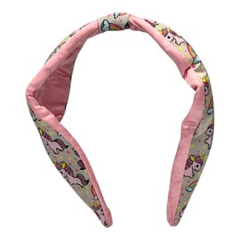 Fashiella Girls Unicorn Print Knotted Headband Soft Satin Handmade Washable Hair Accessories for Teens Womens Sports Yoga School Hairband (Pink - 1 Piece, Onesize)