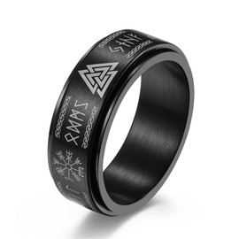 SINLEO Men's Stainless Steel Anxiety Ring Norse Viking Spinner Ring Band with Viking Rune Odin Norse Text Jewelry Black Size 10