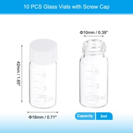 PATIKIL 10pcs 5ml Small Clear Glass Vials with White Screw Cap, Borosilicate Glass Graduated Sample Bottles for Solid Liquid Powder Storage