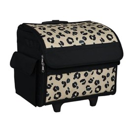 Everything Mary Collapsible Rolling Sewing Machine Tote - Premium Polyester Construction - Universal Fit - Portable with Dual Wheels and Telescoping Handle - Simple Cheetah