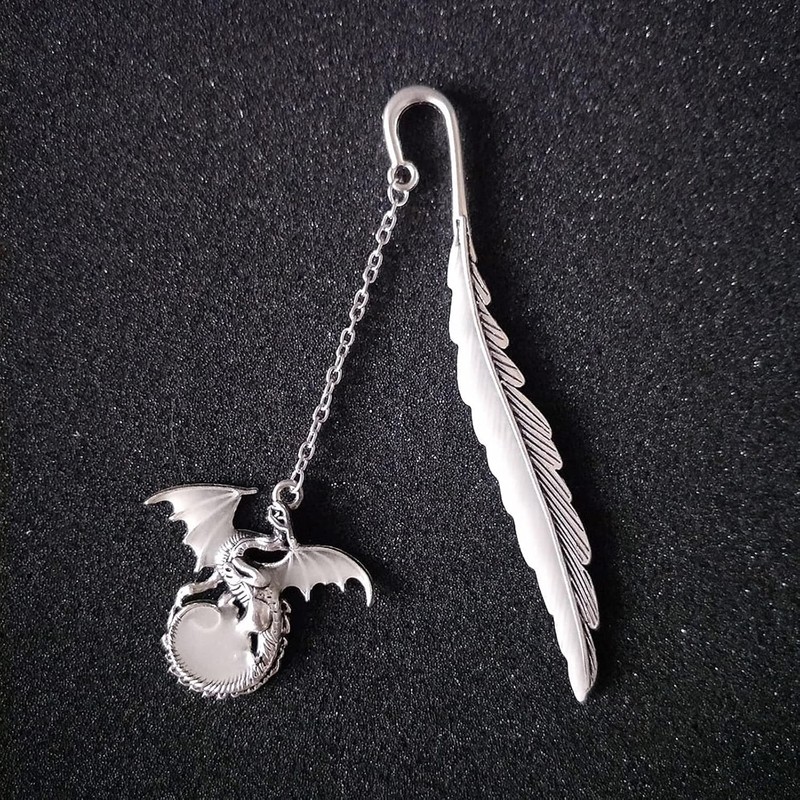 Kuskins Vintage Feather Dragon Metal Bookmark, 3D Antique Silver with