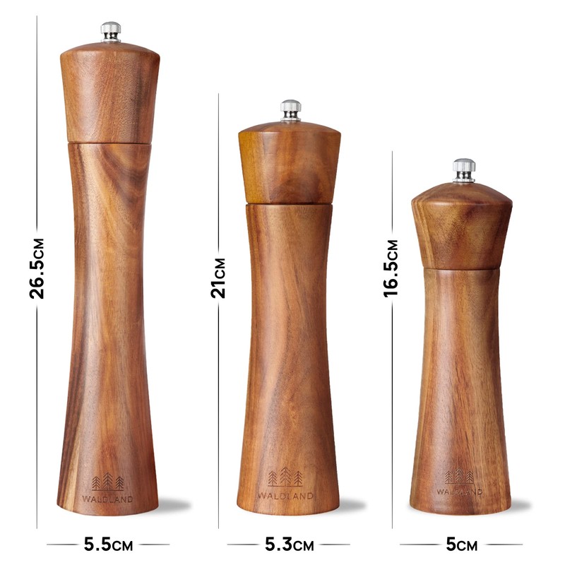 WALDLAND® Wooden Salt and Pepper Mill with Saucer Large (21