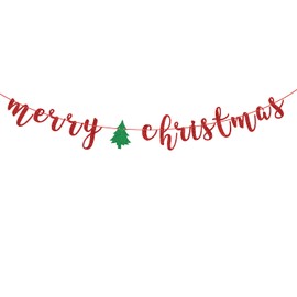 Merry Christmas Banner, Be Merry Decor, Christmas Holiday Bunting Garland, Christmas Tree Decorations, Christmas Bunting Sign Red Green Glitter