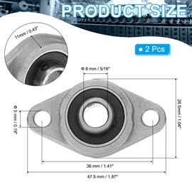 PATIKIL Pillow Block Bearing 5/16" / 8mm Bore, 2 Pcs Zinc Alloy Steel Mounted Flange Pillow Block Self Alignment Insert Bearings Bore Ball Housing for Machinery Power Agriculture