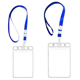 SIOPPKIK Waterproof ID Card Sleeves with Lanyard, Transparent PVC ID Card Holder, Card Holder, Vertical with Blue Lanyards for Business Exhibition Cards