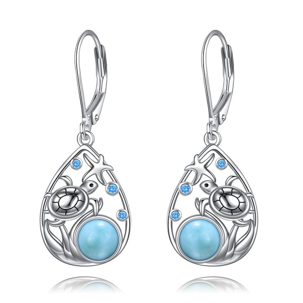 POPLYKE Larimar Turtle Beach Earrings for Women Sterling Silver Cage