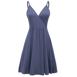 WEACZZY Dresses for Women 2025 Wrap V Neck Summer Casual Spaghetti Strap Flowy Empire Waist Swing Mini Dress with Pockets, Purple Gray, M