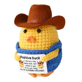 TOYMIS Positive Duck Crochet, Emotional Doll Support Cowboy Duck Crochet Positive Knitted Animal for Heartening Gift Home Office Decoration Back to School Gift