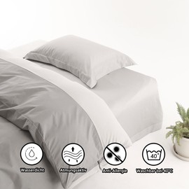 Waterproof Duvet Cover, One-Sided Waterproof Protective Cover for Children, Elderly, Pets, Dogs, Cats (Grey, 155 x 220 cm)