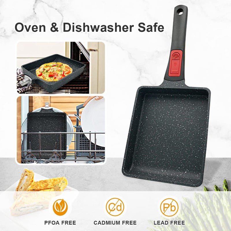 Bobikuke Tamagoyaki Non-Stick Omlette Pan, Rectangular Japanese Pan with Removable