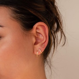 Gold Hoop Earrings Set, Dainty Silver Small Huggie Hoop Earrings for Women Trendy Hypoallergenic Flat Back Earring Stacks Cartilage Earring for Second Hole Multiple Piercing (Gold)