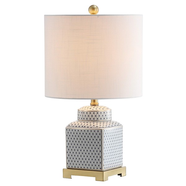 JONATHAN Y JYL3043A Cleo 21.5" Ceramic/Metal Ginger Jar LED Table Lamp Contemporary,Transitional for Bedroom, Living Room, Office, College Dorm, Coffee Table, Bookcase, White/Navy