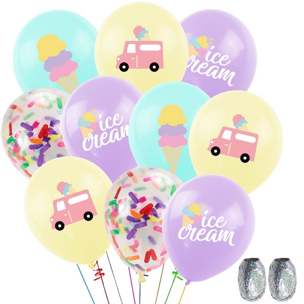 UTOPP 50pcs Ice Cream Party Balloons Decor, 12In Latex Confetti Ice Cream Cone Truck Printed Balloons Kit for Ice Cream Themed Baby Shower Wedding Kids Sweet Summer Ice Cream Birthday Party Supplies