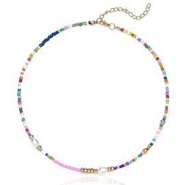SCJJZ Necklaces for women, colourful women's rice pearls, pearl necklace, pearl necklace, handmade Bohemian necklace, Alloy and acrylic