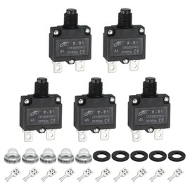 MECCANIXITY 5PCS 4A Thermal Circuit Breakers, 125/250V AC,32V DC Manual Reset Push Button Overload Protector Circuit Breaker with Waterproof Button Caps Quick Connector Terminals, X-B1