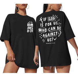 Sulayesh Oversized Christian Shirts for Women Faith Jesus Bible Verse If God is for Us Tshirts Religious Graphic Tees Tops (Black,L)