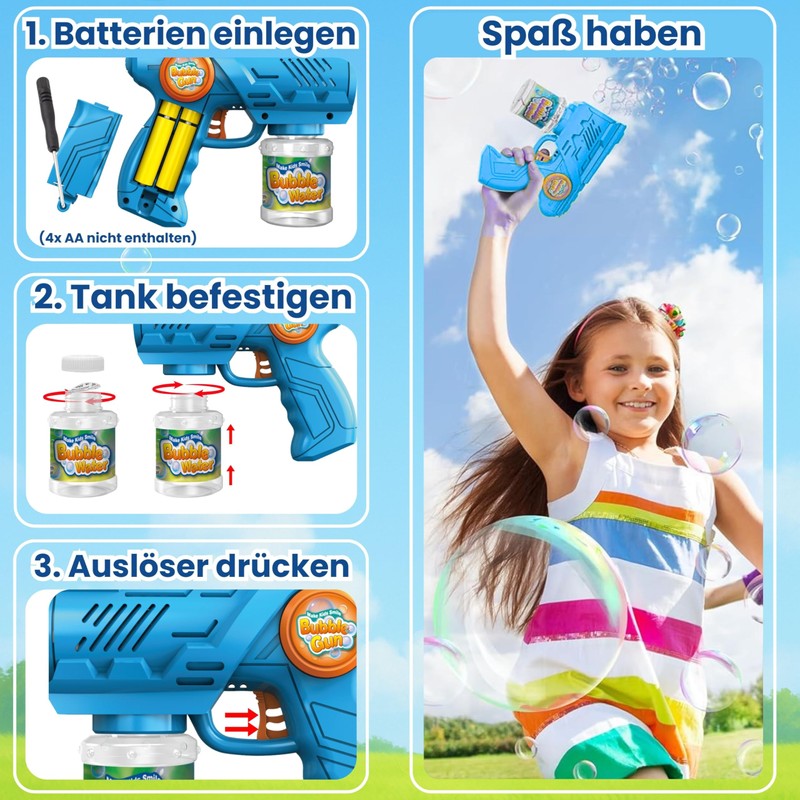 Blubbel Bubble Gun, LED Bubble Machine, 100 ml Bubble Liquid