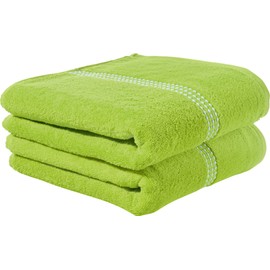 Erwin Müller Mannheim Walk-Frottier Bath Towel, Pack of 2, Plain Apple Green, Size 70 x 140 cm, Quick-Drying and Extra Absorbent, Practical Thanks to Loops on Both Sides, 100% Cotton