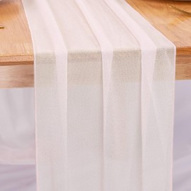 RuiYok Ivory Chiffon Table Runners 10 FT Chiffon Cloth Runner for Wedding Party 12 x 120 Inches Sheer Boho Rustic Gauze Home Decor Restaurant Elegant Fabric Tabletop Runner Decorations