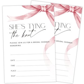 Crocothemis Pink Bow Bridal Shower Invitations With Envelopes, She's Tying The Knot, Set of 25 Invitations For Bridal Shower, Engagement Party, Wedding Party, Bride-To-Be Party Favors & Supplies -A18